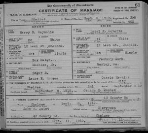 Hazel Roberts - Harry Reynolds Marriage License